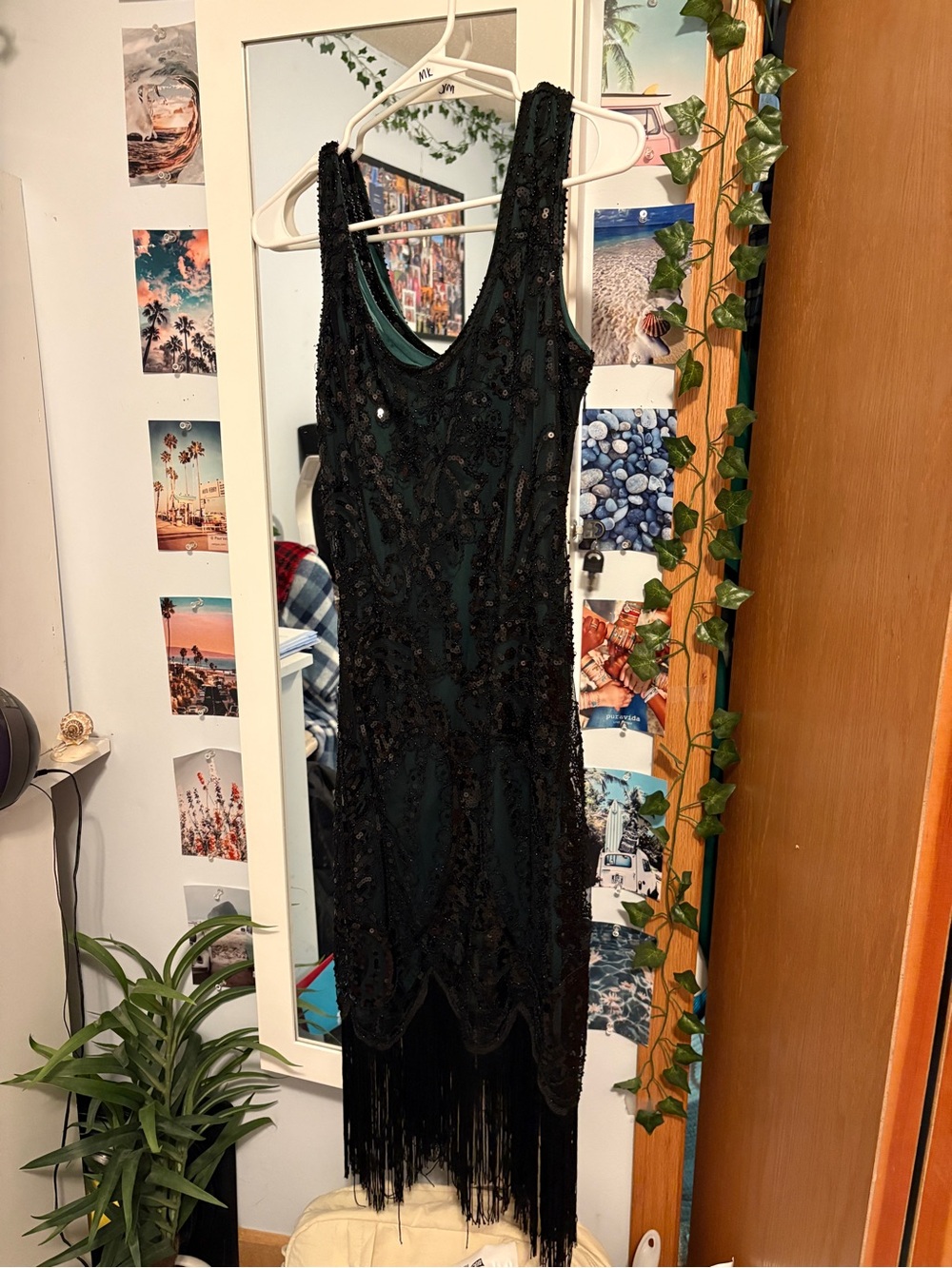 Black Beaded Fringe Midi Dress - Sleeveless Evening Dress